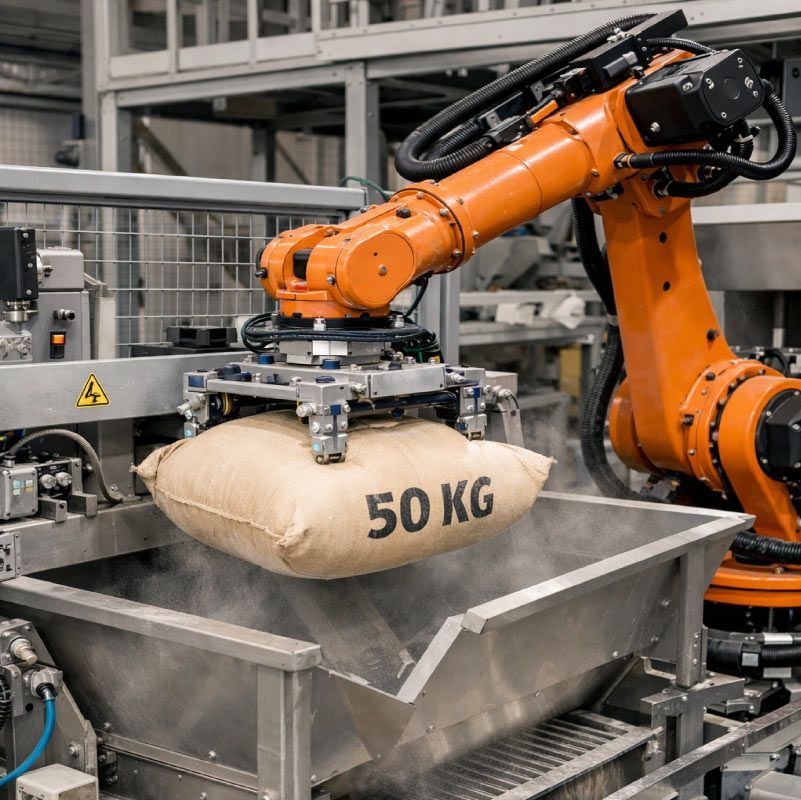 Descarga automática de sacos. Automatización Industrial.