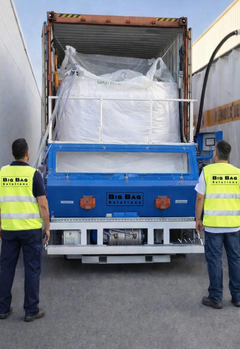 Llenado de containers equipados con liner interior, tres tecnologías de por sinfín, por cinta transportadora y por transporte neumático